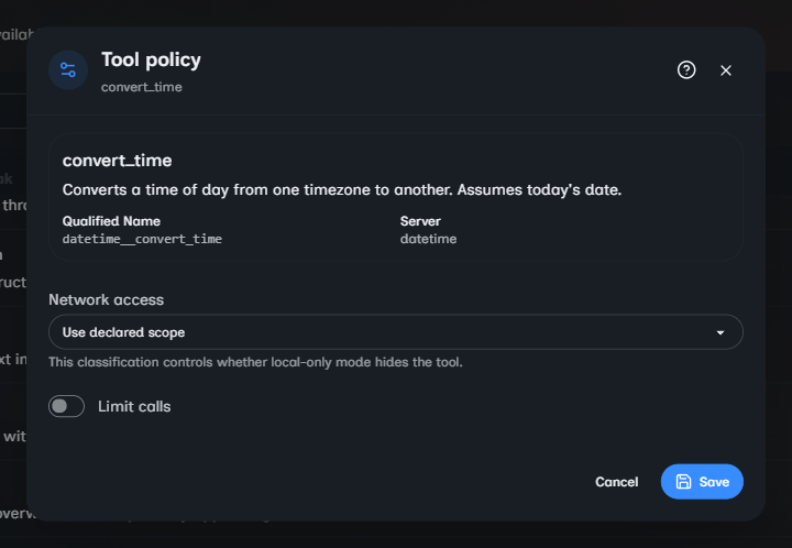 Governance controls for a built-in agent tool.